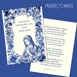 Katolsk Prayer Blsed Mary Blue Vintage Blommigt Anteckningskort