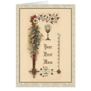Katolsk Priest Ordning First Mass Religiösa Hälsningskort