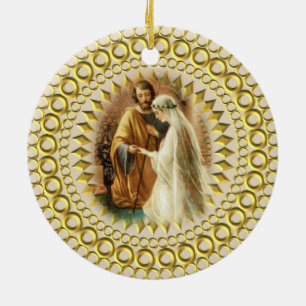 Katolsk religiös bröllopjul julgransprydnad keramik