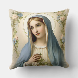 Katolsk Religiösa Blsed St. Mary Blommigt Kudde