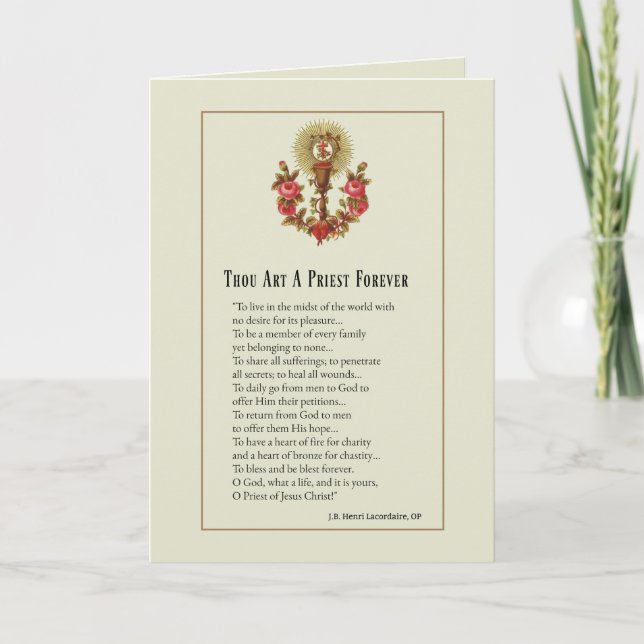 Katolsk religiösa för prästprästvigningårsdag kort (Framsida)