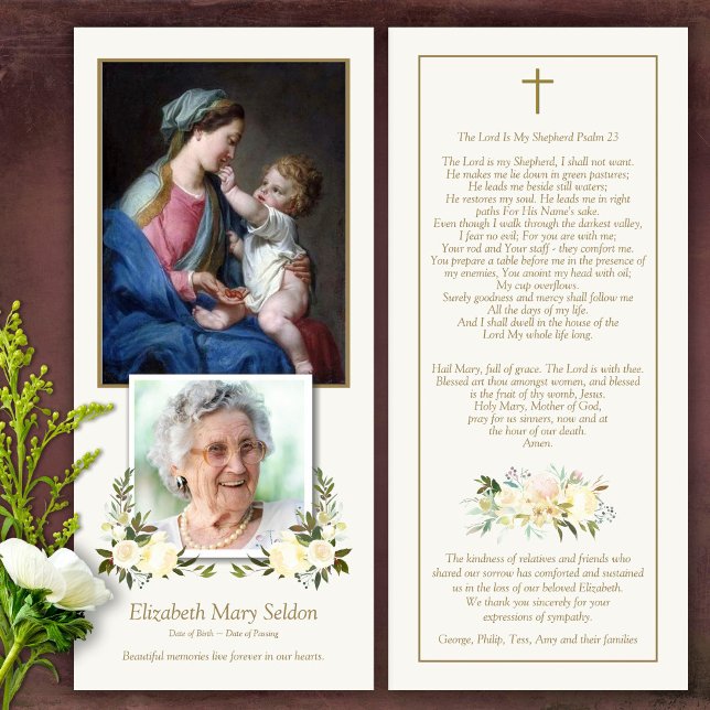 Katolsk Religiösa Fotobegravning - tackkort (Catholic, Religious, Celebration of Life, In Loving Memory of, Forever in our hearts, funeral cards)