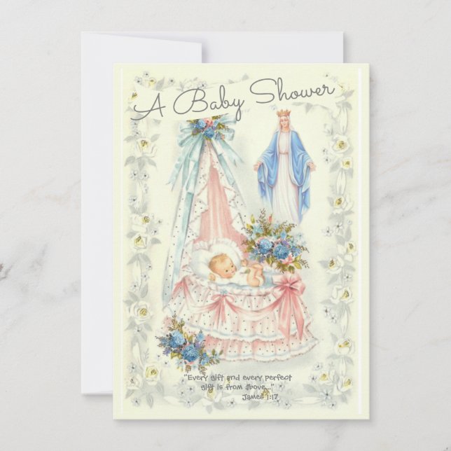 Katolsk Religiösa Vintage Pojke Shower Inbjudningar (Framsida)