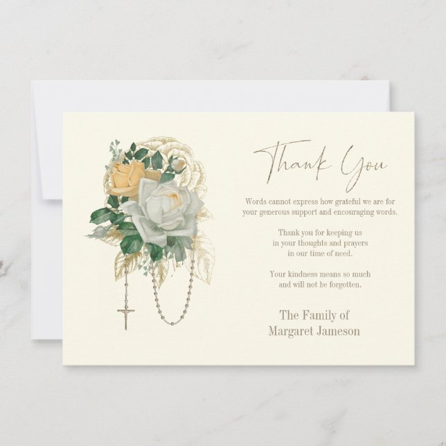 Katolsk Ro Rosary Funeral Condolence Sympathy Tack Kort (Framsida)