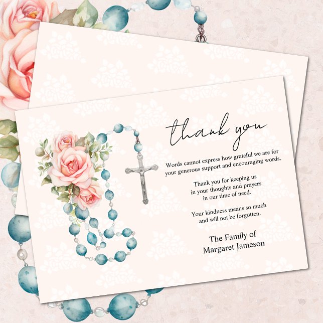 Katolsk Ro Rosary Funeral Condolence Sympathy Tack Kort (Easy to personalize)