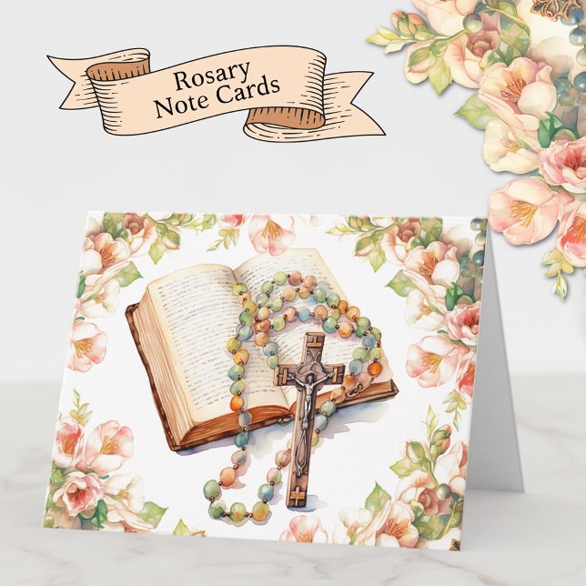 Katolsk Rosary Blommigt Bible Religiösa Anteckningskort (Beautiful elegant Catholic Holy Rosary Note Cards )