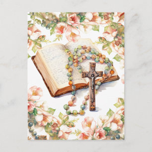 Katolsk Rosenkrans Blommig Bibel Religiös Vykort