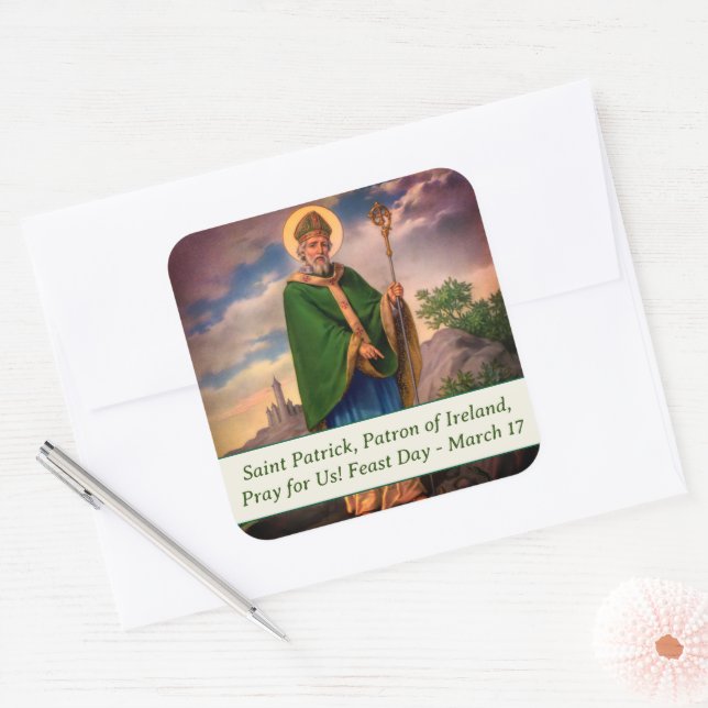 Katolsk saint patrick fyrkantigt klistermärke (Kuvert)