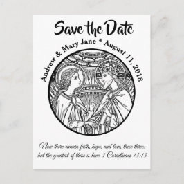 Katolsk SAVE THE DATE Bröllop Svart & Vitt Meddelande Vykort
