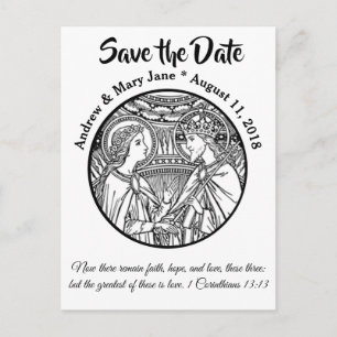 Katolsk SAVE THE DATE Bröllop Svart & Vitt Meddelande Vykort