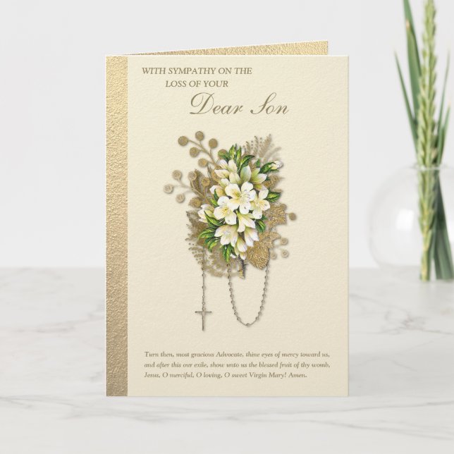 Katolsk sympati Condolence Blommigt Rosary Son Kort (Framsida)