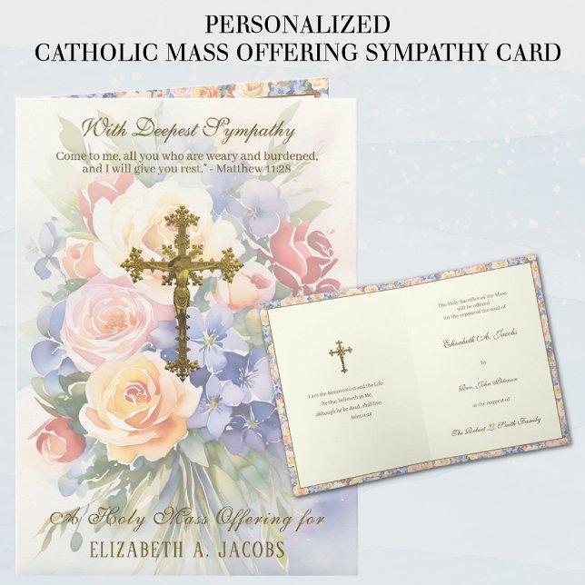 Katolsk Sympatimässa Offer Krucifix Blommor Kort (TRADITIONAL CATHOLIC MASS OFFERING SYMPATHY CONDOLENCE CARDS)