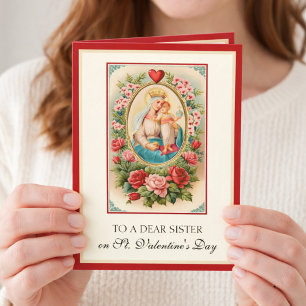 Katolsk syster Valentines day Virgin Mary Jesus Helgkort