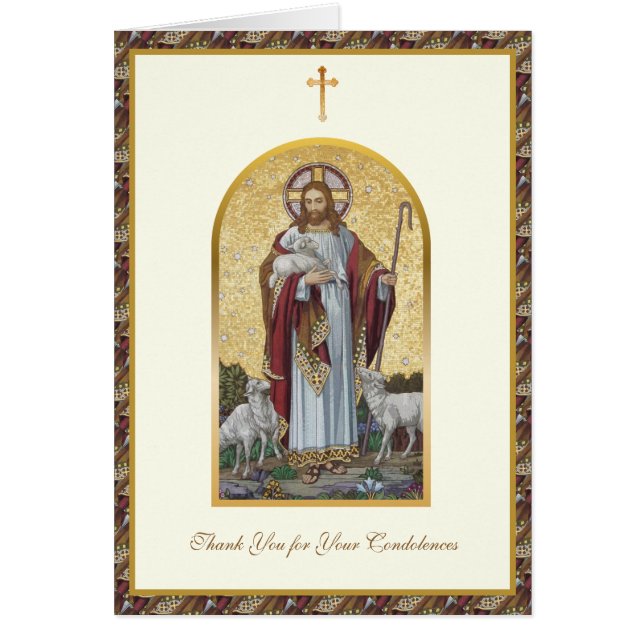 Katolsk Välgörande Herde Begravningskondoleans Hälsningskort (Framsidan)
