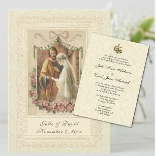 Katolsk Vintage bröllop kyrka/Mottagande Inbjudningar