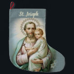 Katolsk vintage St. Joseph med Baby Jesus Stor Julstrumpa<br><div class="desc">Anpassa denna vackra strumpa med en traditionell katolsk vintage av St. Joseph och Baby Jesus!  All text och typsnitt kan ändras.</div>