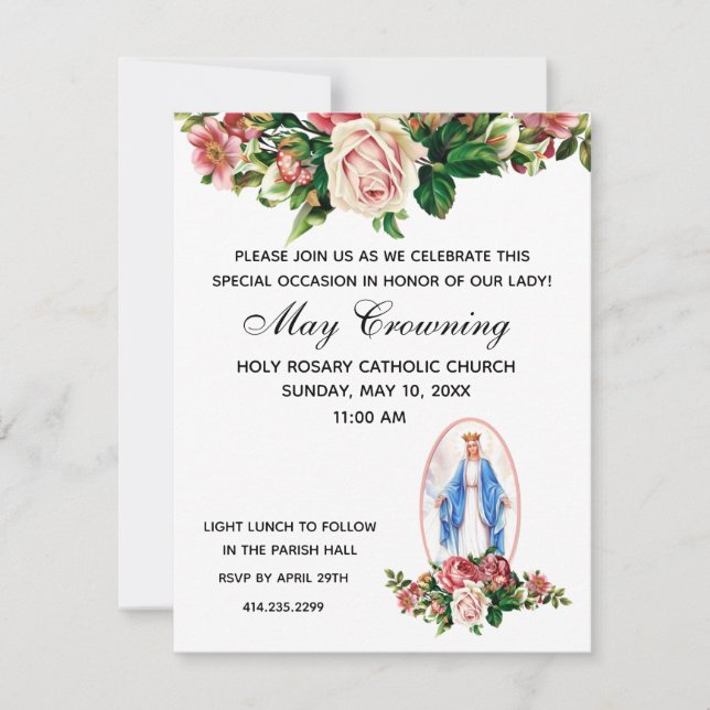 Katolsk Virgin Mary May Crowning Religiösa Event Inbjudningar (Framsida)