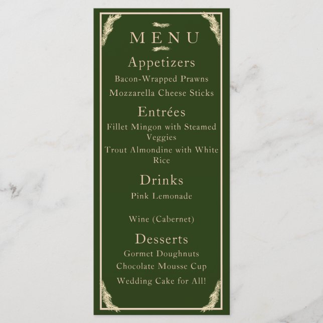 Katolsk Winter Wedding Menu Meny (Framsida)