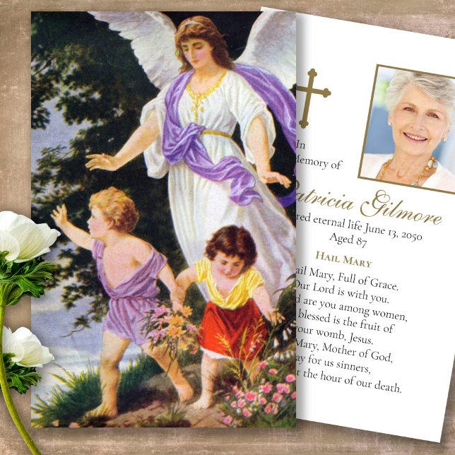 Katolska angel Prayer Sympathy Cards för järnförlu Visitkort (catholic, religious, celebration of life, in loving memory of, prayer cards for bereavement)