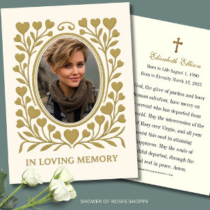 Katolska begravaren Memorial Hearts Guld Visitkort