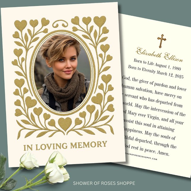 Katolska begravaren Memorial Hearts Guld Visitkort (Skapare uppladdad)