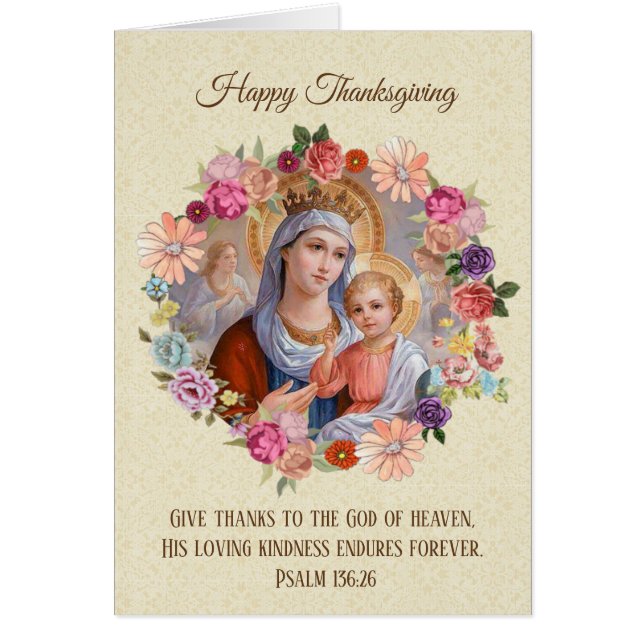 Katolska Blessed Virgin Maria Jesus Blommig Hälsningskort (Framsidan)
