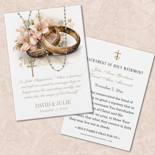 Katolska blomster ringar bröllop helig kort (EASY TO PERSONALIZE CATHOLIC WEDDING PRAYER CARDS)