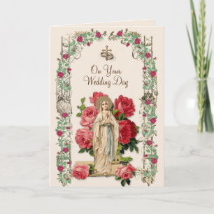 Katolska Bröllop Virgin Mary Rosary Vintage Kort
