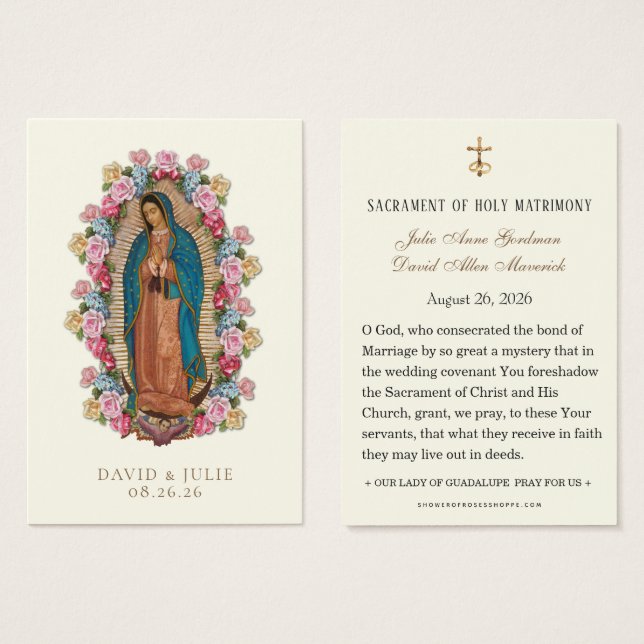Katolska Guadalupe Rosor Bröllopsbön  Visitkort (Framsida & baksida)