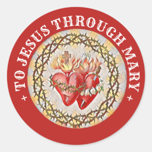 Katolska Hearts of Jesus Virgin Mary Religiösa Cla Runt Klistermärke