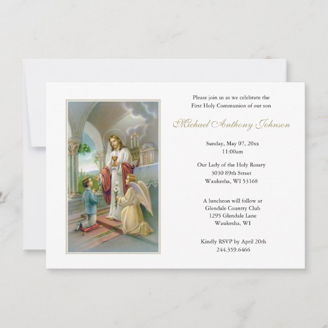 Katolska Jesus Boy First Communion-inbjudningar Inbjudningar (Framsida)