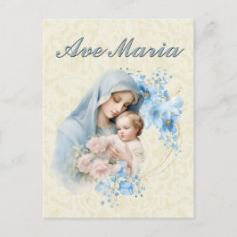 Katolska Jungfru Maria Jesus Blå Blommig Ave Maria Vykort