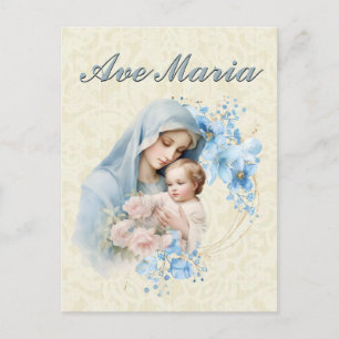 Katolska Jungfru Maria Jesus Blå Blommig Ave Maria Vykort