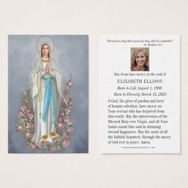 katolska Lourdes Funeral Memorial Prayer-kort Visitkort (Framsida & baksida)