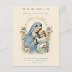 Katolska Mary och Jesus Blommigt Scripture Vykort