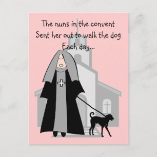 Katolska nun-fonkort "Walking the Hund" Vykort