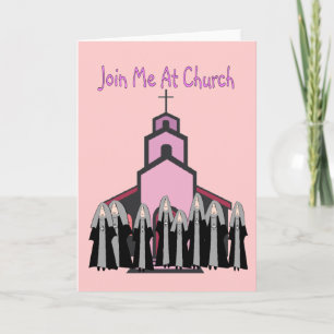 Katolska nunnahälsningkort "går med mig på kyrkan kort