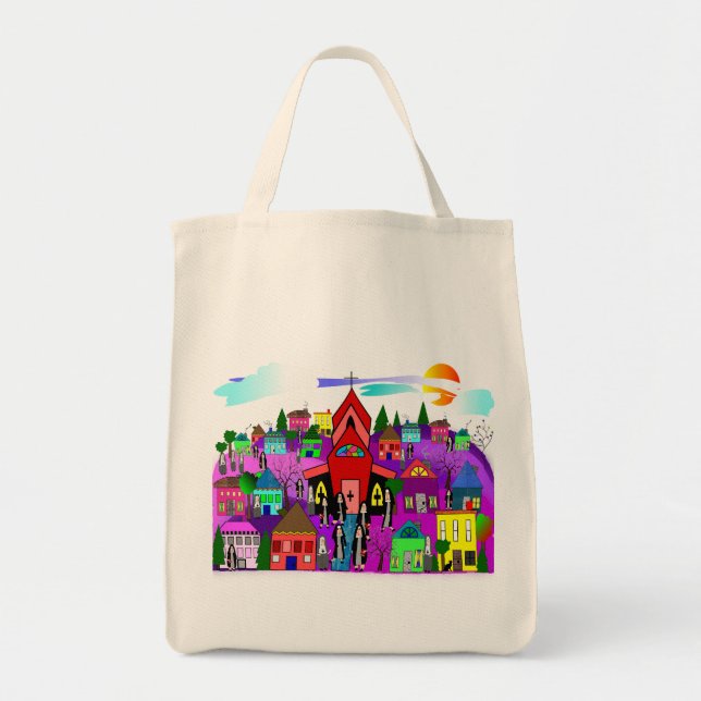 Katolska nunnor Art "Övergång till kyrka" Tote Bag Tygkasse (Framsidan)