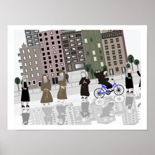 Katolska nunnor och Munk Retro Art Poster