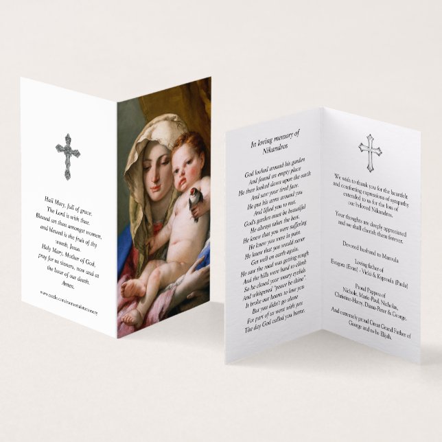 Katolska Prayer-kort | Goldfinch-madonna Kort (In- och utsida)