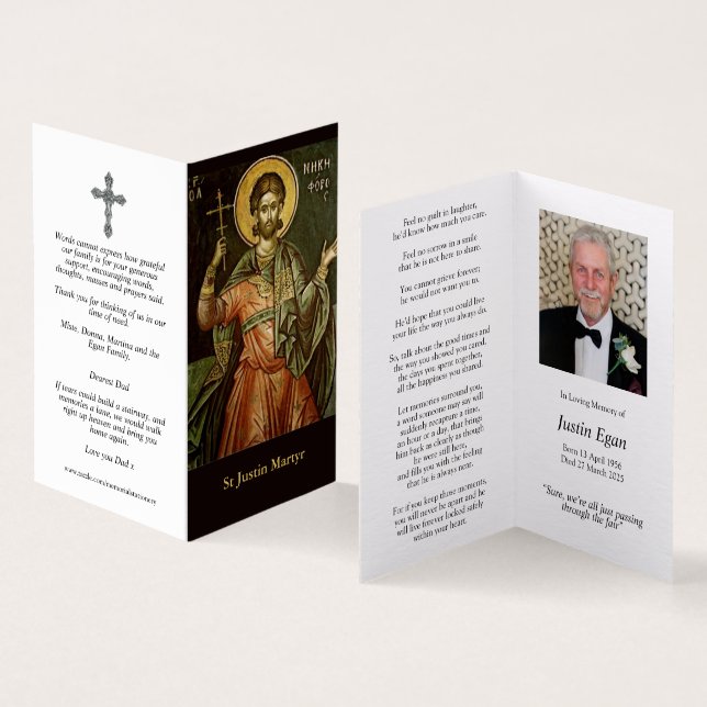 Katolska Prayer-kort | St Justin Martyr Kort (In- och utsida)