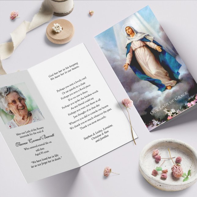Katolska Prayer-kort | Vår Dam Grace Kort (catholic, religious, celebration of life, in loving memory of, prayer cards for bereavement)