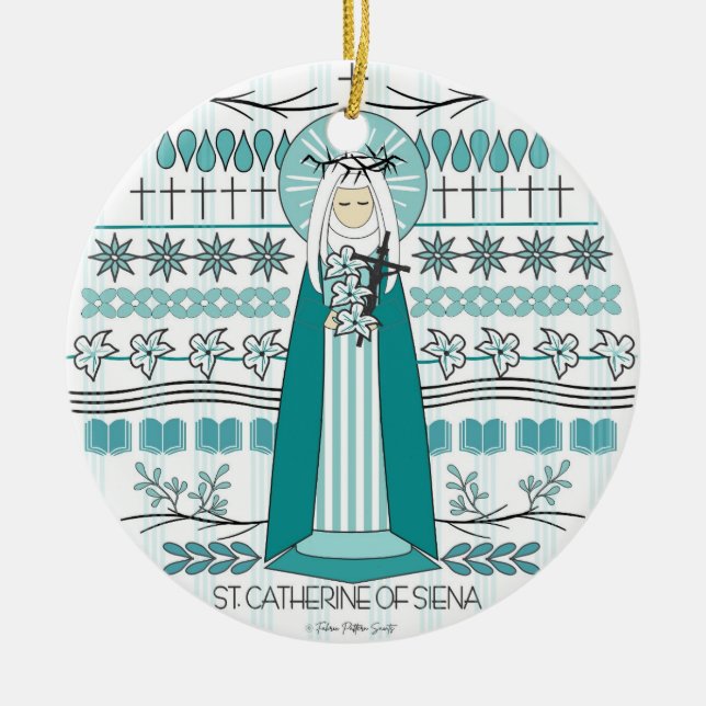 Katolska Saint Ornament: St Catherine of Siena Julgransprydnad Keramik (Framsidan)
