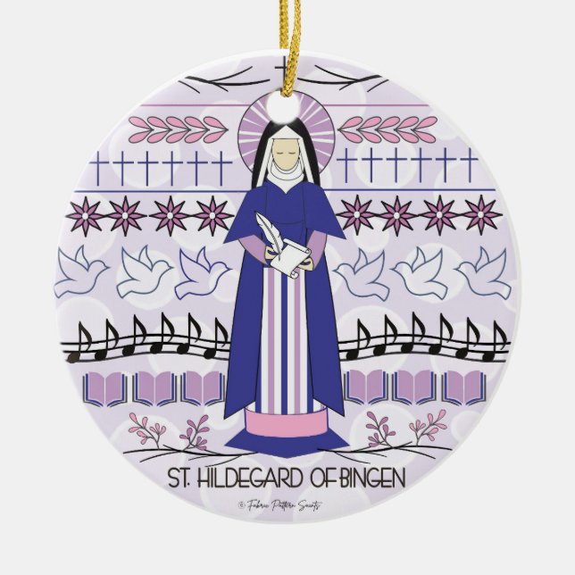 Katolska Saint Ornament: St Hildegard i Bingen Julgransprydnad Keramik (Framsidan)
