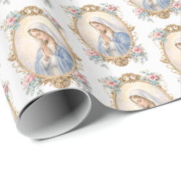 Katolska Saliga Moder Maria Blommig Religiös Presentpapper