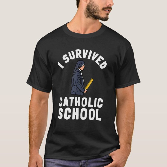 Katolska skolans nun-kyrka och kristen läsk t shirt (Framsida)