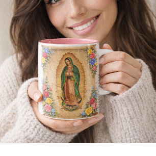 Katolska spanska Guadalupe religiösa jungfru Maria Kaffemugg