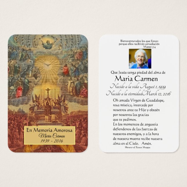 Katolska Spanska Jesus Begravning Minneskort Helig Visitkort (Framsida & baksida)