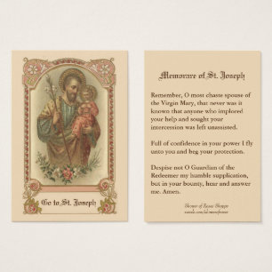 Katolska St. Joseph Memorare Bönekort Heliga Kort