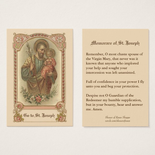 Katolska St. Joseph Memorare Prayer Heliga Cards Visitkort (Framsida & baksida)
